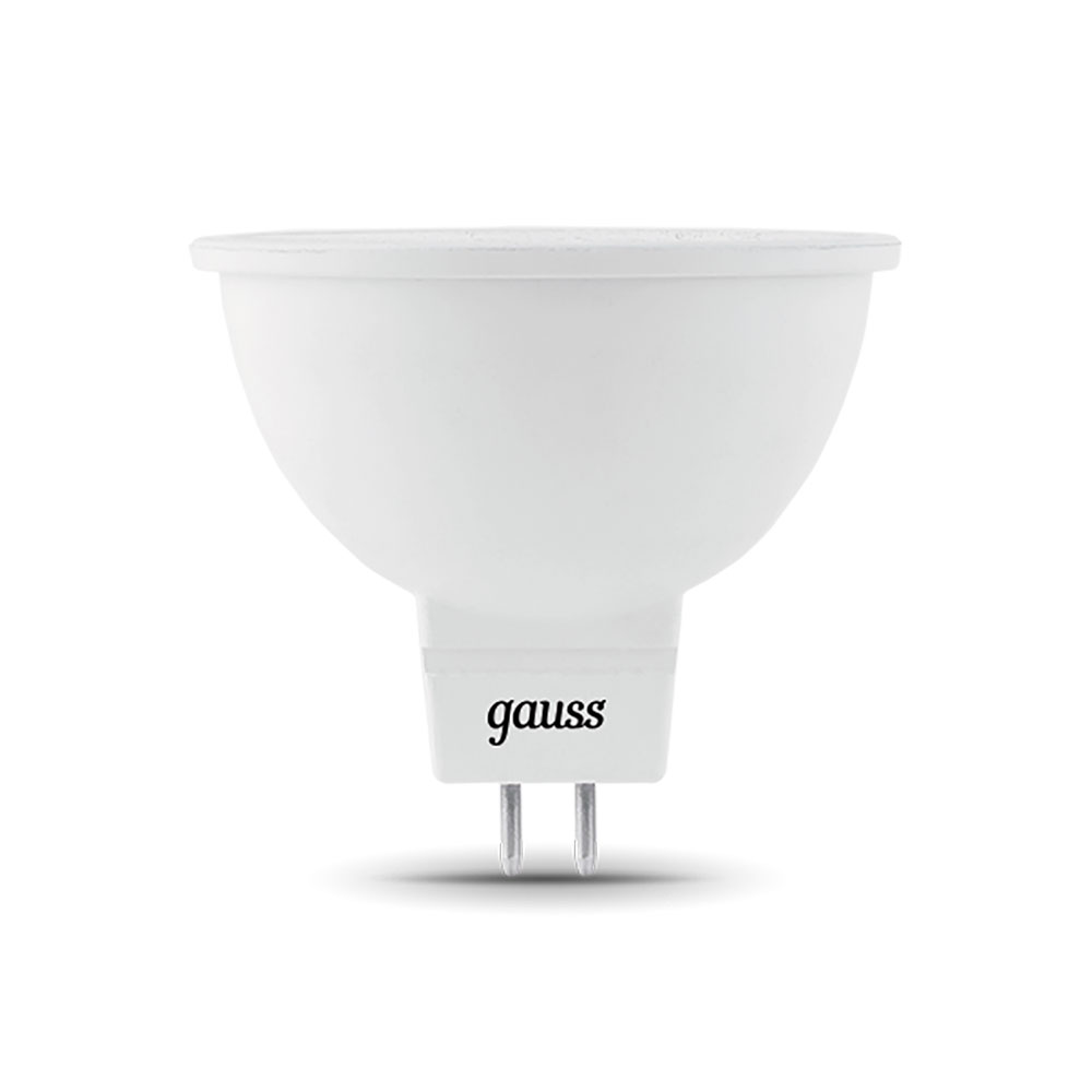 фото Лампа светодиодная gauss 9 вт gu5.3 рефлектор mr16 6500к холодный белый свет 150-265 в керамика/пластик