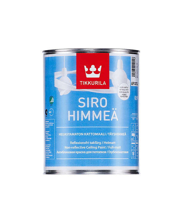 Краска для потолка Tikkurila Siro White база AP белая 0,9 л Вид№2