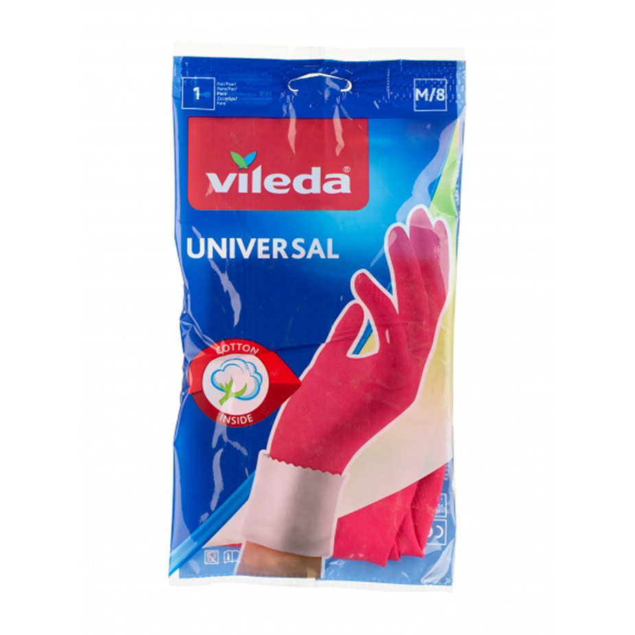 Перчатки хозяйственные латексные Vileda Универсал Стайл с хлопковым напылением размер М