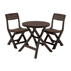 Комплект складной мебели пластиковый Кетер Джаз сет коричневый (Круглый складной стол и 2 складных стула) (223117кор)
