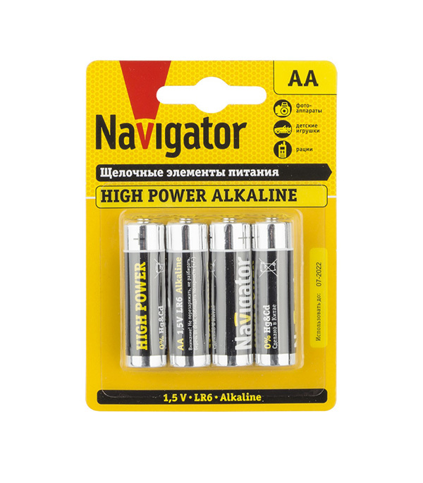 Батарейка Navigator АА пальчиковая LR6 1,5 В (4 шт.) аккумулятор navigator аа пальчиковый lr6 1 2 в 2700 мач 2 шт