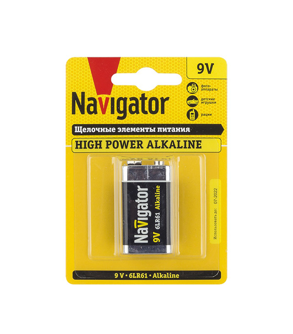 Батарейка Navigator крона 6LR61/6F22 9 В (1 шт.) элемент питания duracell крона 6lr61 1 шт