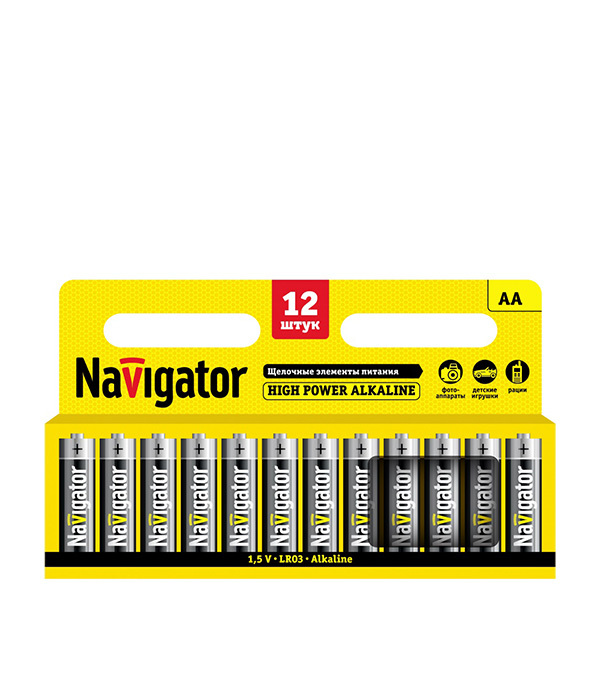 Батарейка Navigator АА пальчиковая LR6 1,5 В (12 шт.) аккумулятор navigator аа пальчиковый lr6 1 2 в 2700 мач 2 шт