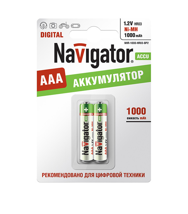 Аккумулятор Navigator AAA мизинчиковый LR03 1,2 В 1000 мАч (2 шт.) аккумулятор robiton solar aaa 1 2 в 400 мач nimh bl2