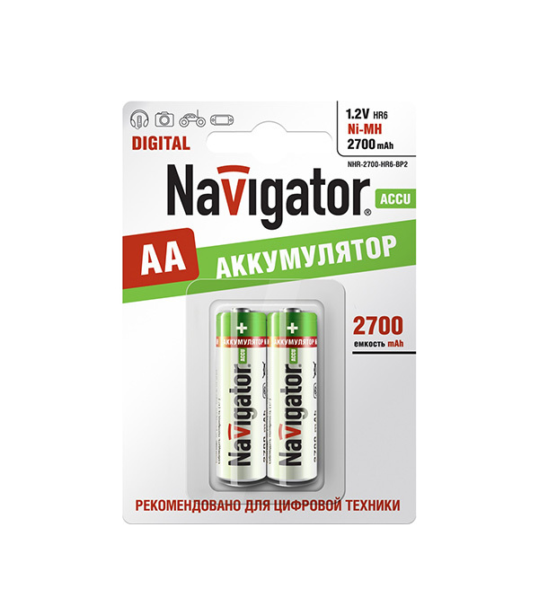 Аккумулятор Navigator АА пальчиковый LR6 1,2 В 2700 мАч (2 шт.) аккумулятор shopelectro se2700аа 2 4 в 2700 мач 2 4 v 2700 mah nimh с выводами без разъёма