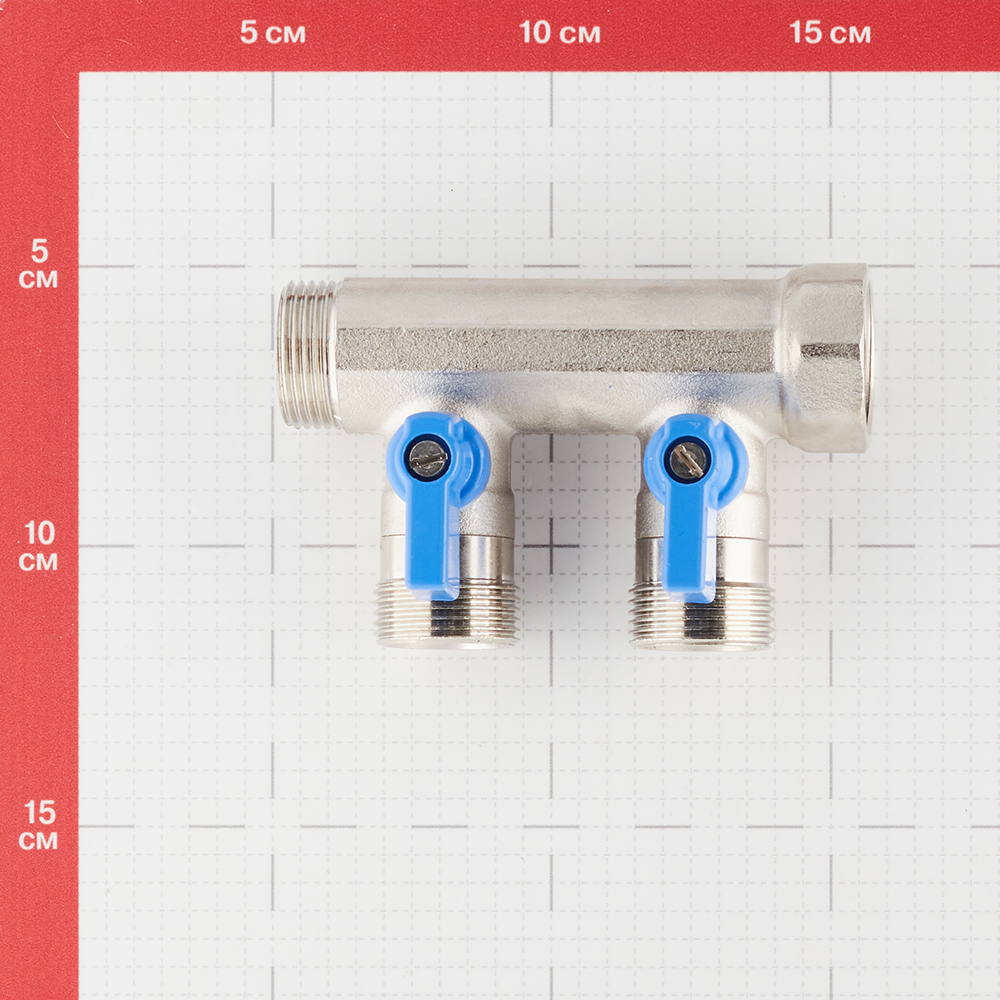 фото Коллектор henco (vb050502-blauw) 3/4 вр(г) х 2 выхода 3/4 нр(ш) ек х 3/4 нр(ш) с шаровыми кранами