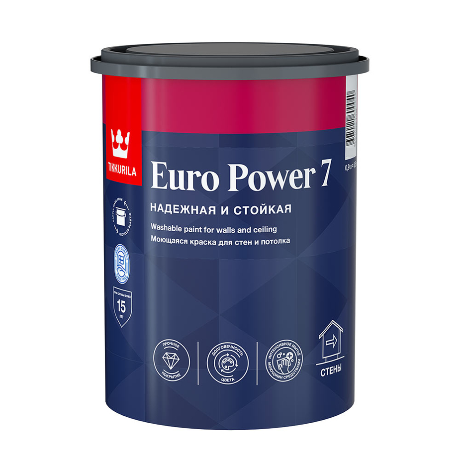 Краска моющаяся Tikkurila Euro Power 7 база С бесцветная 0,9 л