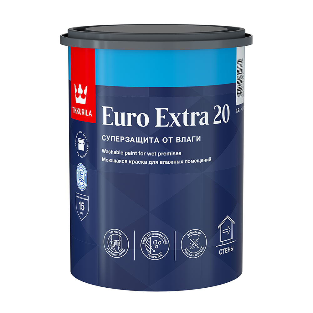 Краска моющаяся Tikkurila Euro Extra 20 база С бесцветная 0,9 л краска моющаяся tikkurila euro extra 20 база с бесцветная 9 л