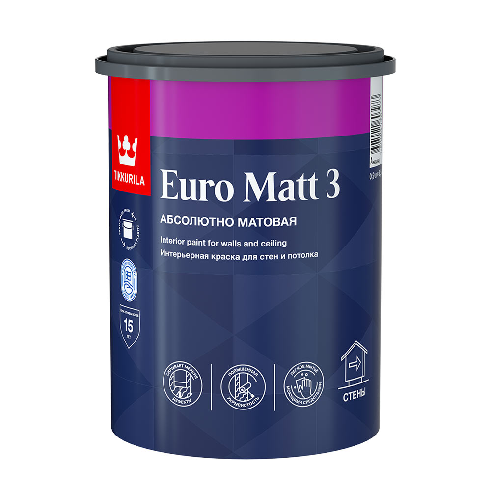 Краска интерьерная Tikkurila Euro Matt 3 база А белая 0,9 л краска интерьерная tikkurila euro matt 3 база а белая 2 7 л