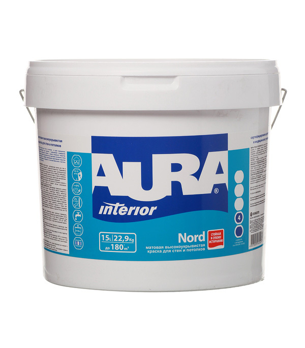 Краска интерьерная Aura Interior Nord база А белая 15 л краска в д aura luxpro 7 база а интерьерная 2 5л белая арт 4607003916282