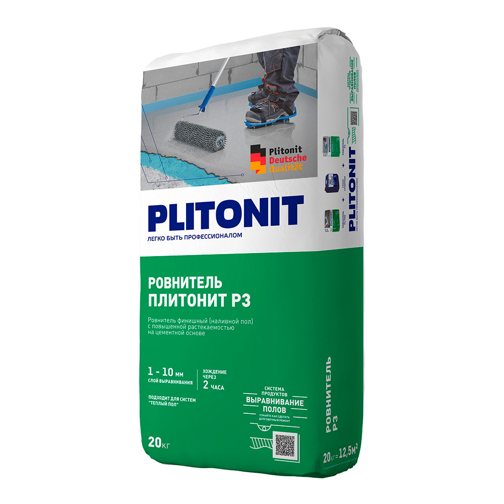 Ровнитель (наливной пол) финишный Plitonit P3 самовыравнивающийся 20 кг