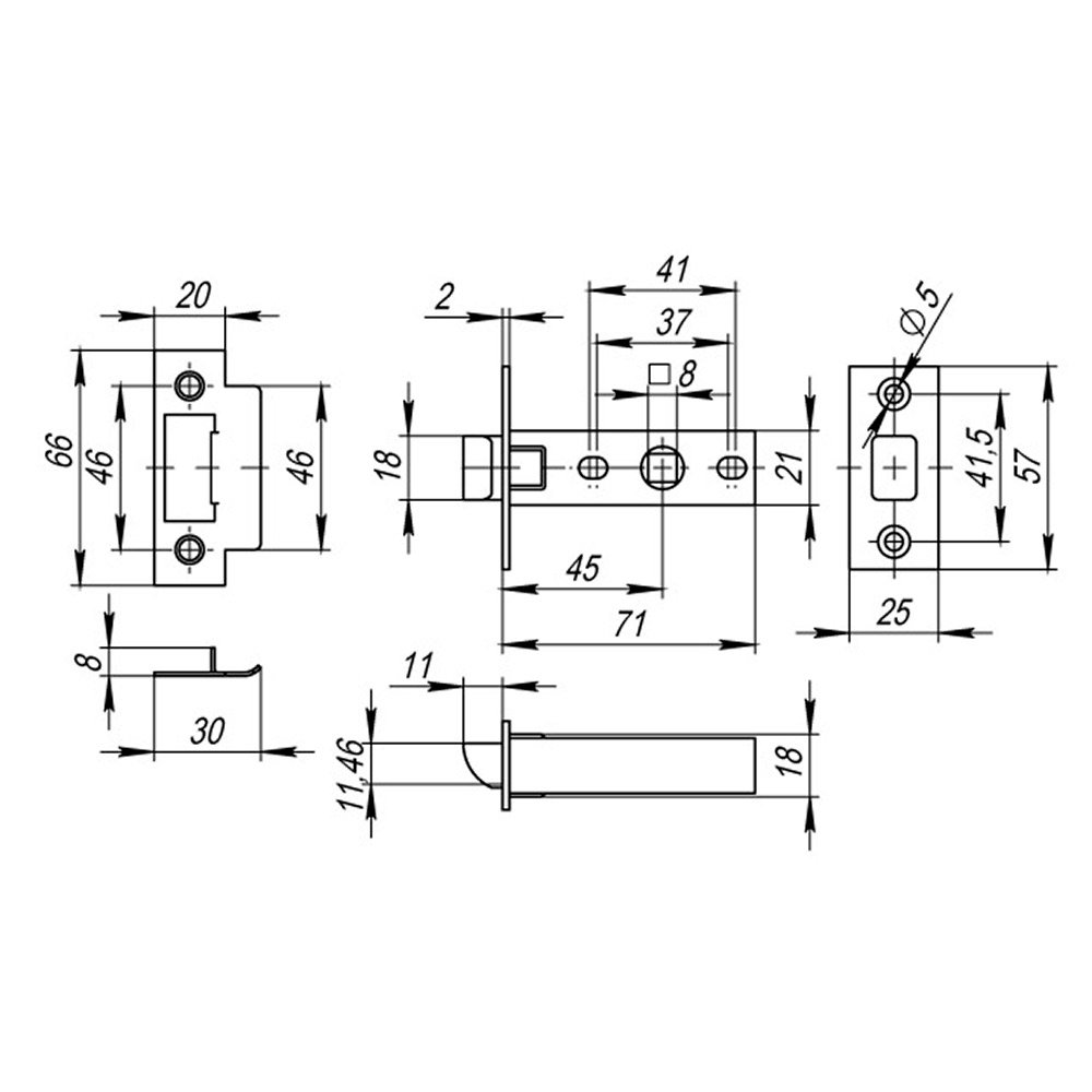 Защелка межкомнатная Fuaro Plastic P12-45-25 графит Вид№2