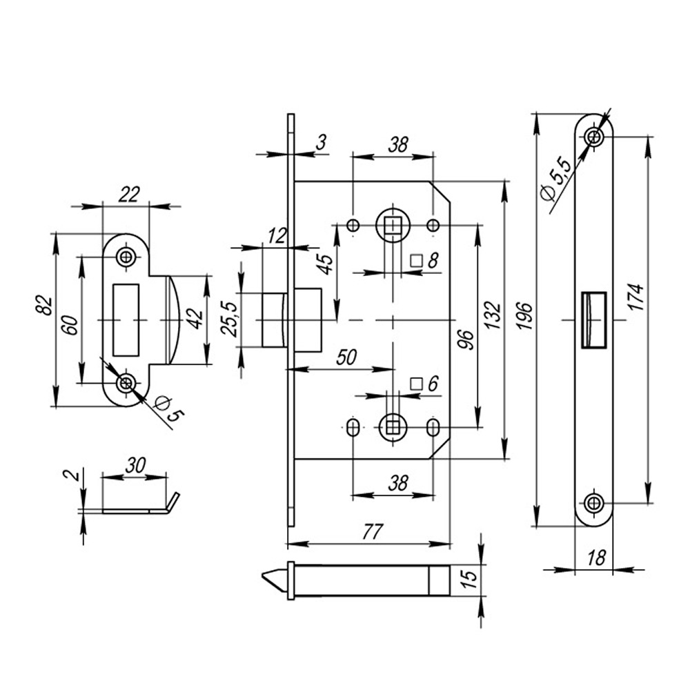 фото Защелка межкомнатная fuaro plastic p96wc-50 (графит)