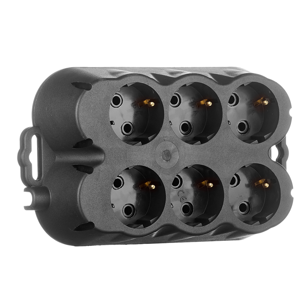 фото Розетка штепсельная каучуковая svet шестерная с заземлением 1 фаза универсальная 16 а 230 в ip20 черная