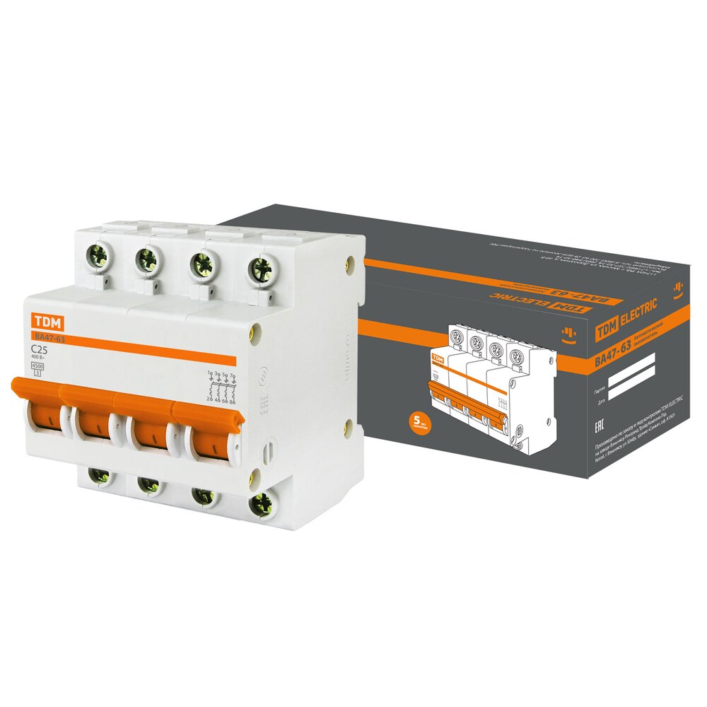 Автоматический выключатель ТDM ВА47-63 (SQ0218-0037) 4Р 25А тип С 4,5кА ...