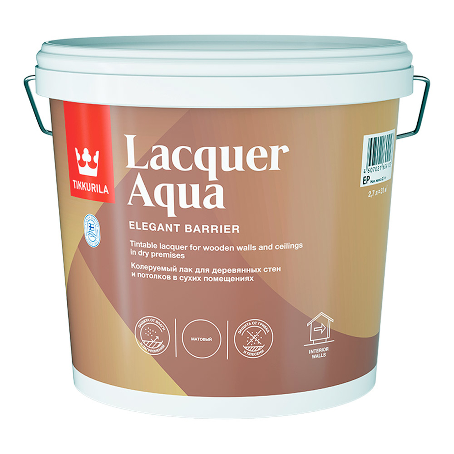 Лак акриловый Tikkurila Lacquer Aqua основа EP бесцветный 2,7 л матовый ...