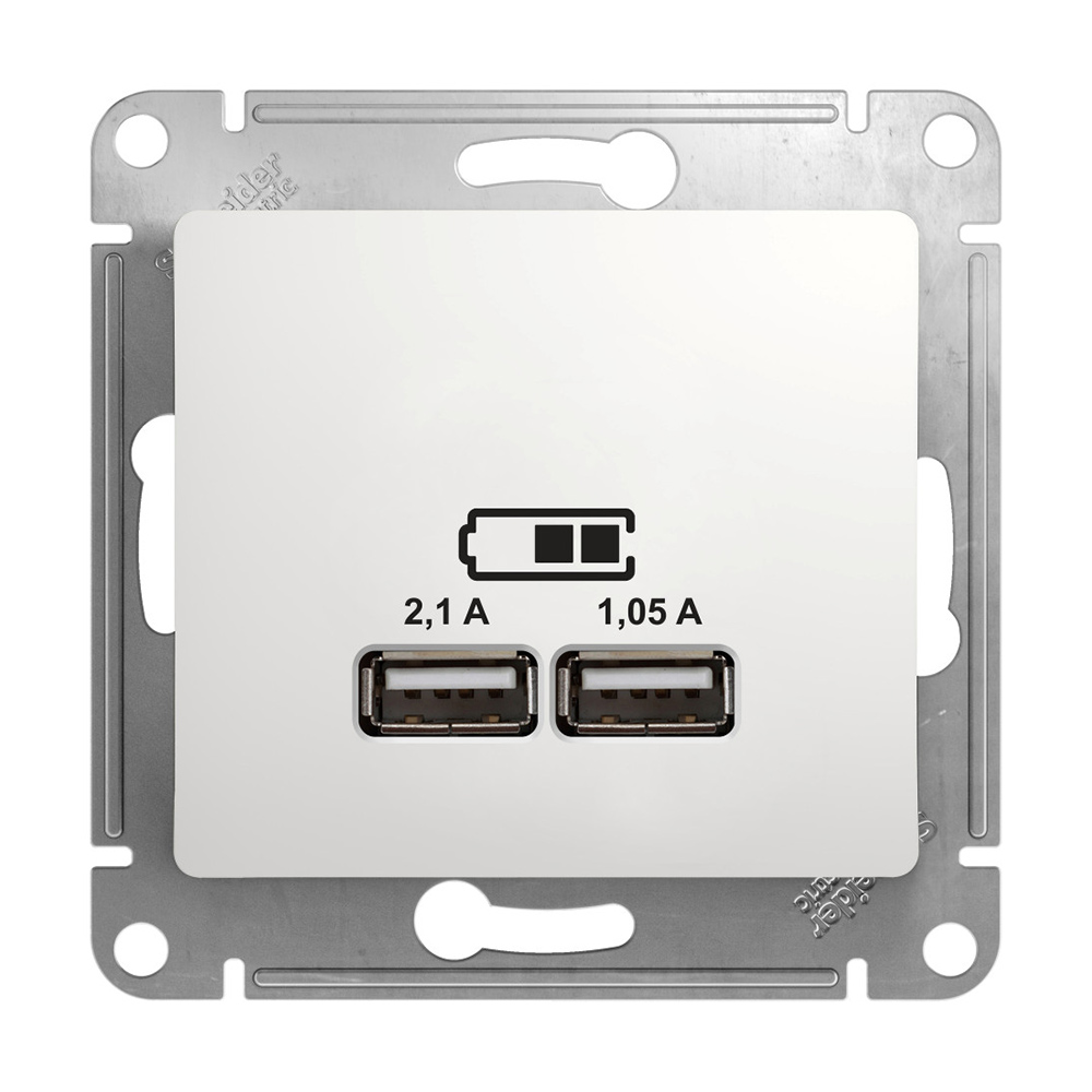 фото Розетка usb schneider electric glossa gsl000133 скрытая установка белая ip20 два модуля usb