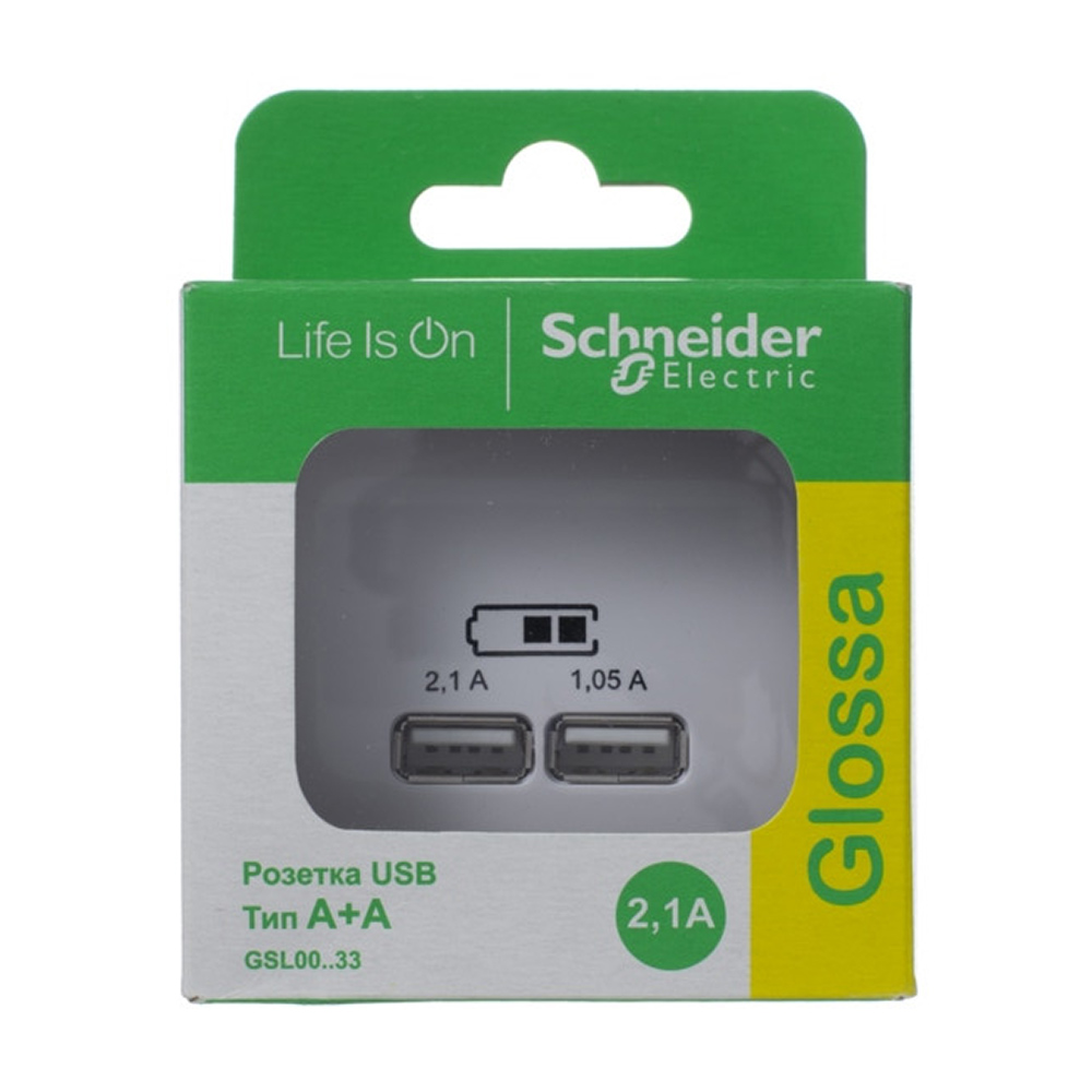 фото Розетка usb schneider electric glossa gsl000133 скрытая установка белая ip20 два модуля usb