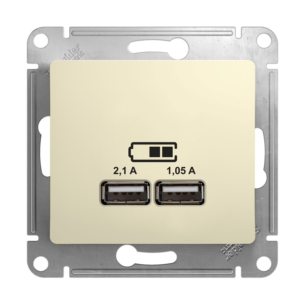 фото Розетка usb schneider electric glossa gsl000233 скрытая установка бежевая ip20 два модуля usb