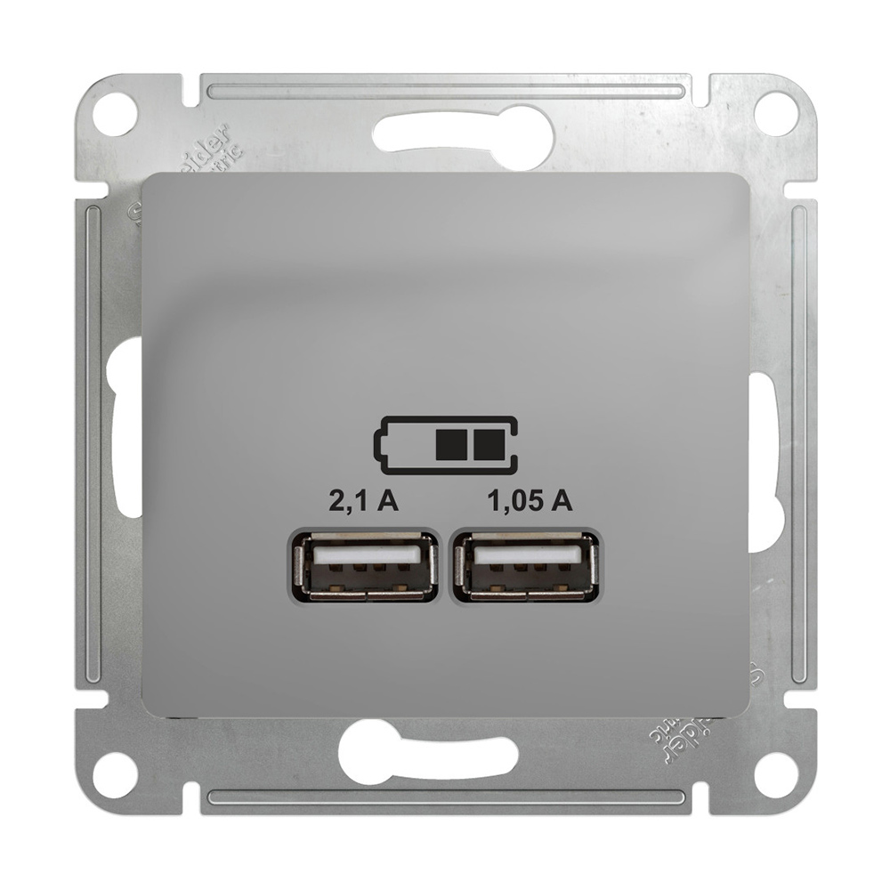 фото Розетка usb schneider electric glossa gsl000333 скрытая установка алюминий ip20 два модуля usb