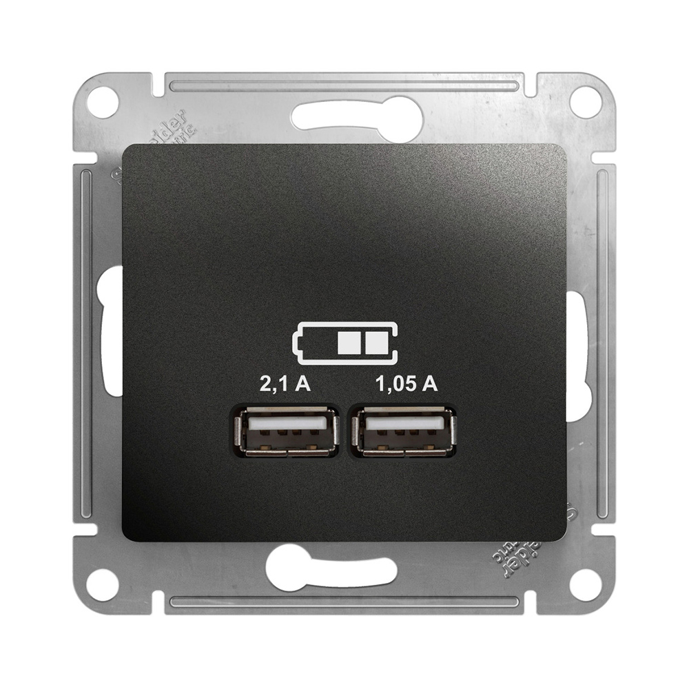 фото Розетка usb schneider electric glossa gsl000733 скрытая установка антрацит ip20 два модуля usb