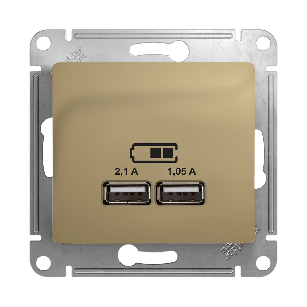 фото Розетка usb schneider electric glossa gsl000433 скрытая установка титан ip20 два модуля usb