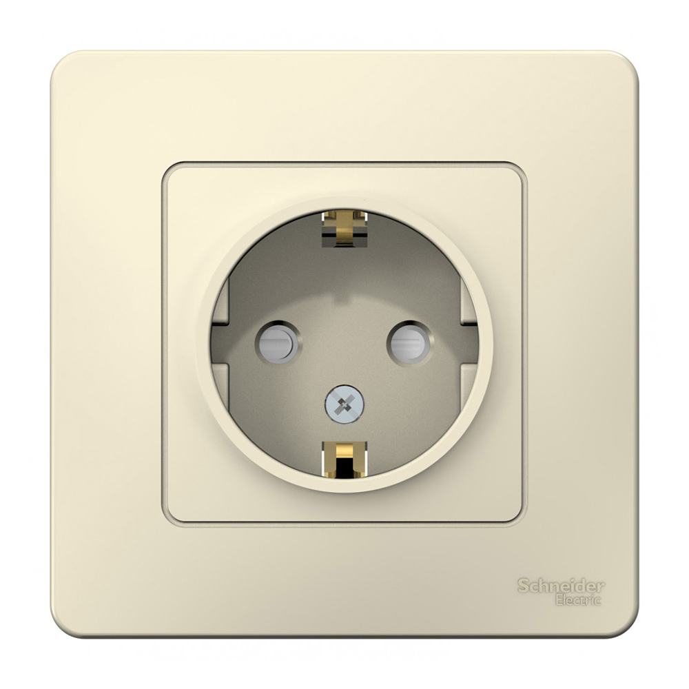 

Розетка с рамкой Schneider Electric Blanca BLNRS001112 скрытая установка молочный с заземлением со шторками