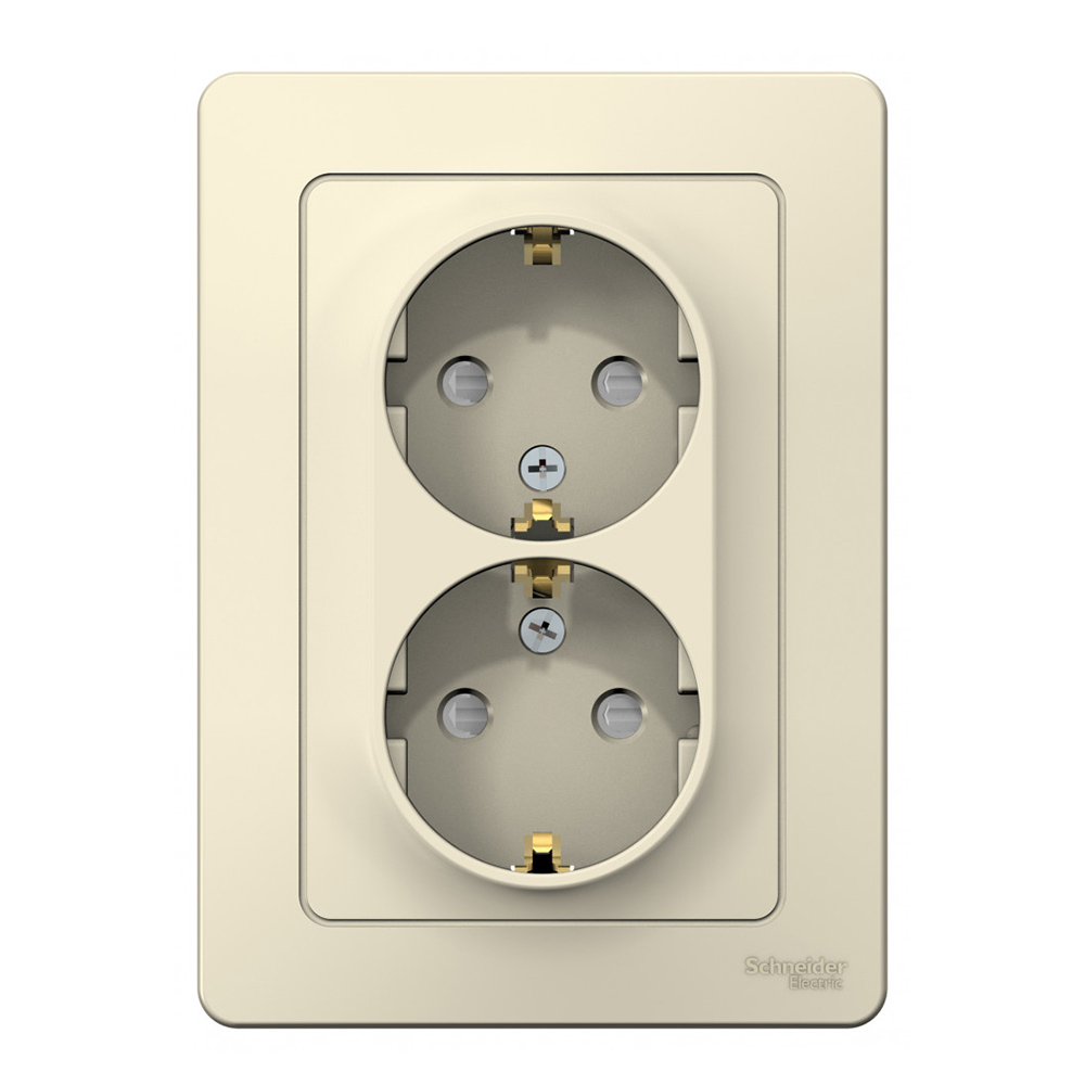 

Розетка с рамкой Schneider Electric Blanca BLNRS001122 двойная скрытая установка молочный с заземлением со шторками