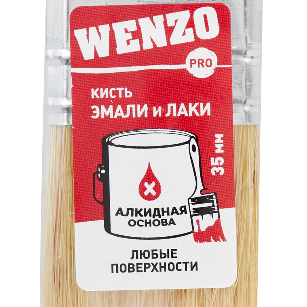 фото Кисть плоская натуральная щетина wenzo pro 35х10 мм для эмалей и лаков на алкидной основе