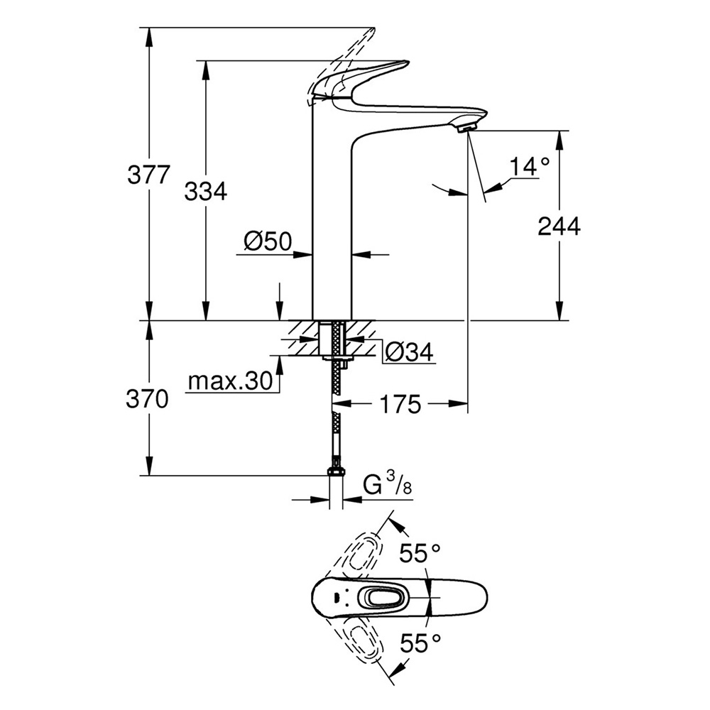 фото Смеситель для раковины с высоким изливом grohe eurostyle 23570ls3 однорычажный без донного клапана белая луна