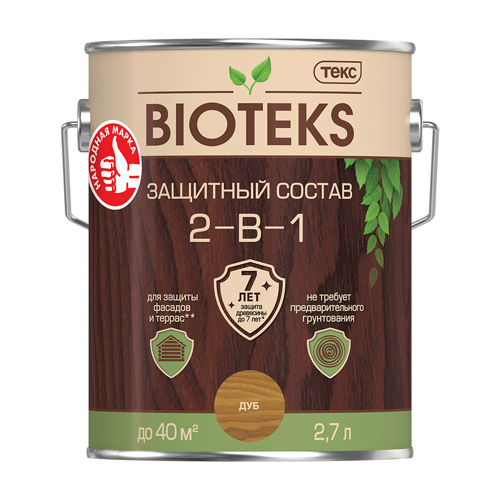 Антисептик Текс Bioteks 2-в-1 декоративный для дерева дуб 2,7 л