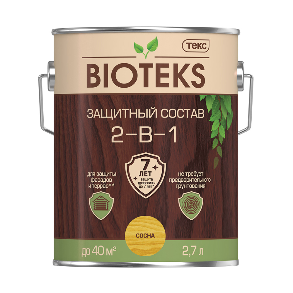 Антисептик Текс Bioteks 2-в-1 декоративный для дерева сосна 2,7 л