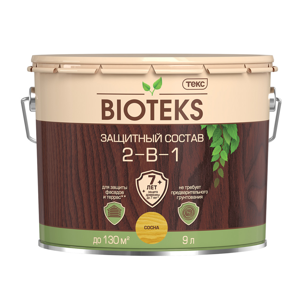 Антисептик Текс Bioteks 2-в-1 декоративный для дерева сосна 9 л