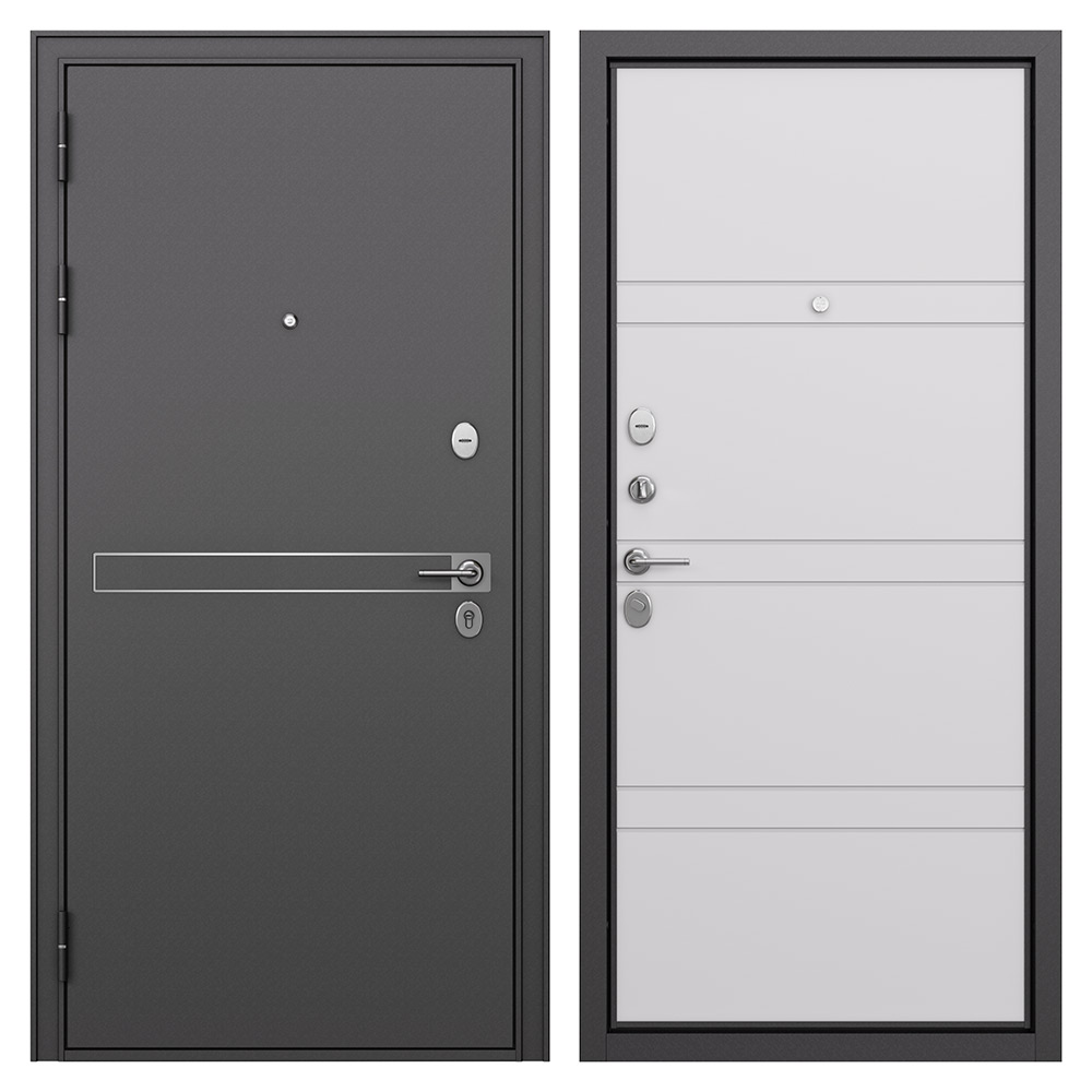 Дверь входная Mastino Гранто левая букле графит - белый софт 860х2050 мм