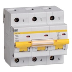 Автоматический выключатель IEK ВА47-100 (MVA40-3-080-C) 3P 80 А 10 кА 400 В на DIN-рейку