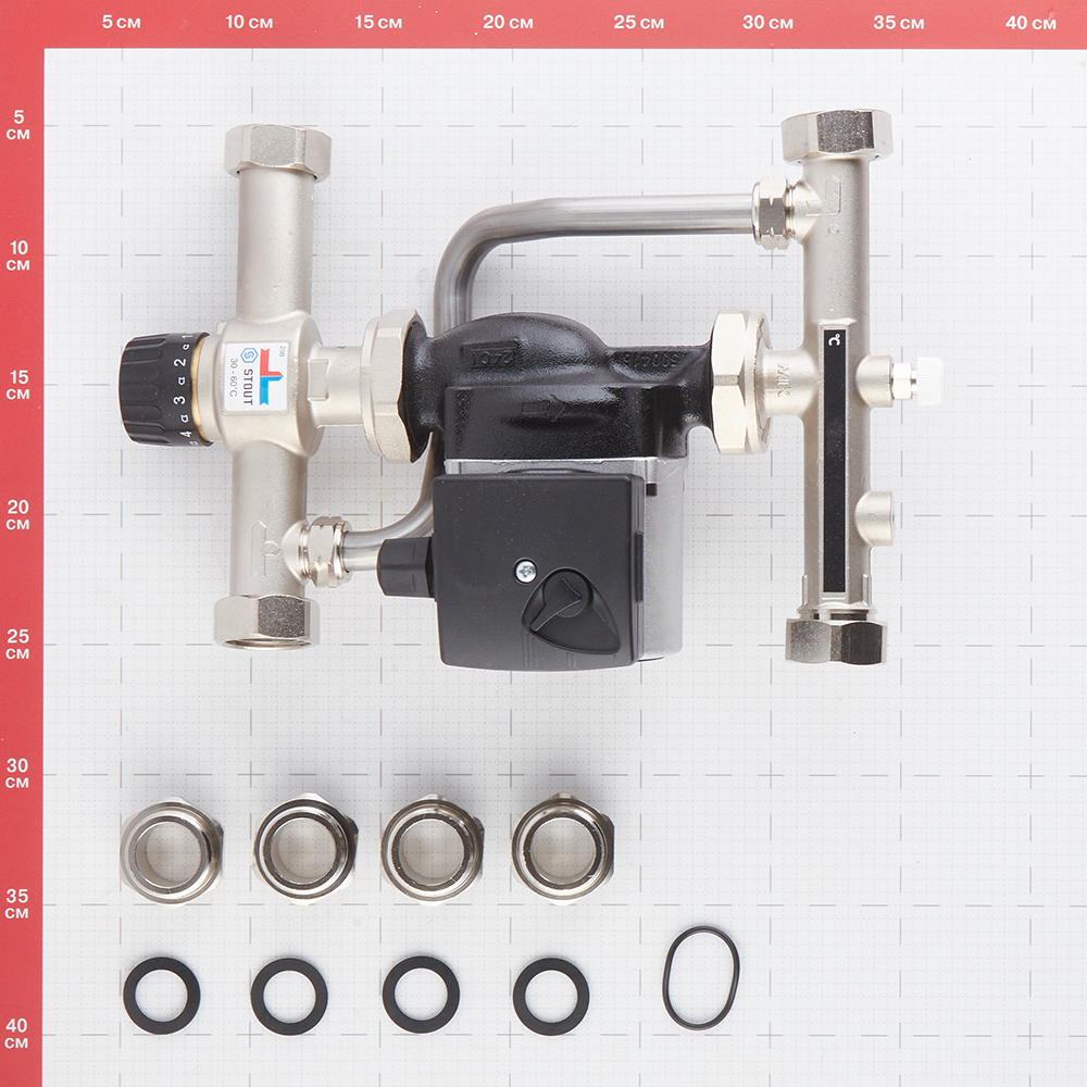 фото Насосно-смесительный узел stout sdg (sdg-0120-007001) для теплого пола с термостатическим клапаном с насосом