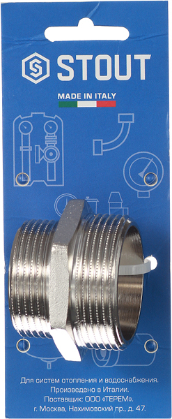 Ниппель переходной Stout (SFT-0004-112114) 1 1/2 НР(ш) х 1 1/4 НР(ш) латунный Вид№4