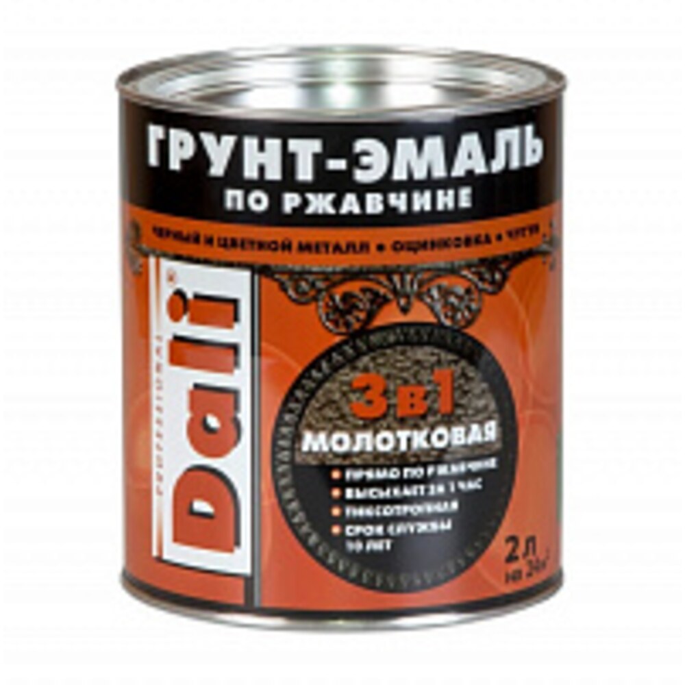 Грунт-эмаль по ржавчине 3в1 Dali с молотковым эффектом черная 2 л ...