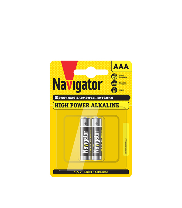 Батарейка Navigator AAA мизинчиковая LR03 1,5 В (2 шт.) батарейка aaa мизинчиковая lr03 1 5 в 4 шт