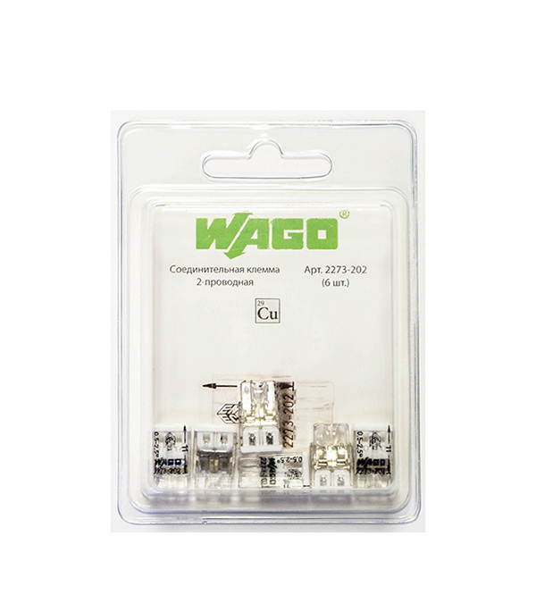 

Клемма на 2 провода Wago 2273-202 0,5-2,5 кв. мм самозажимная без пасты (6 шт.)