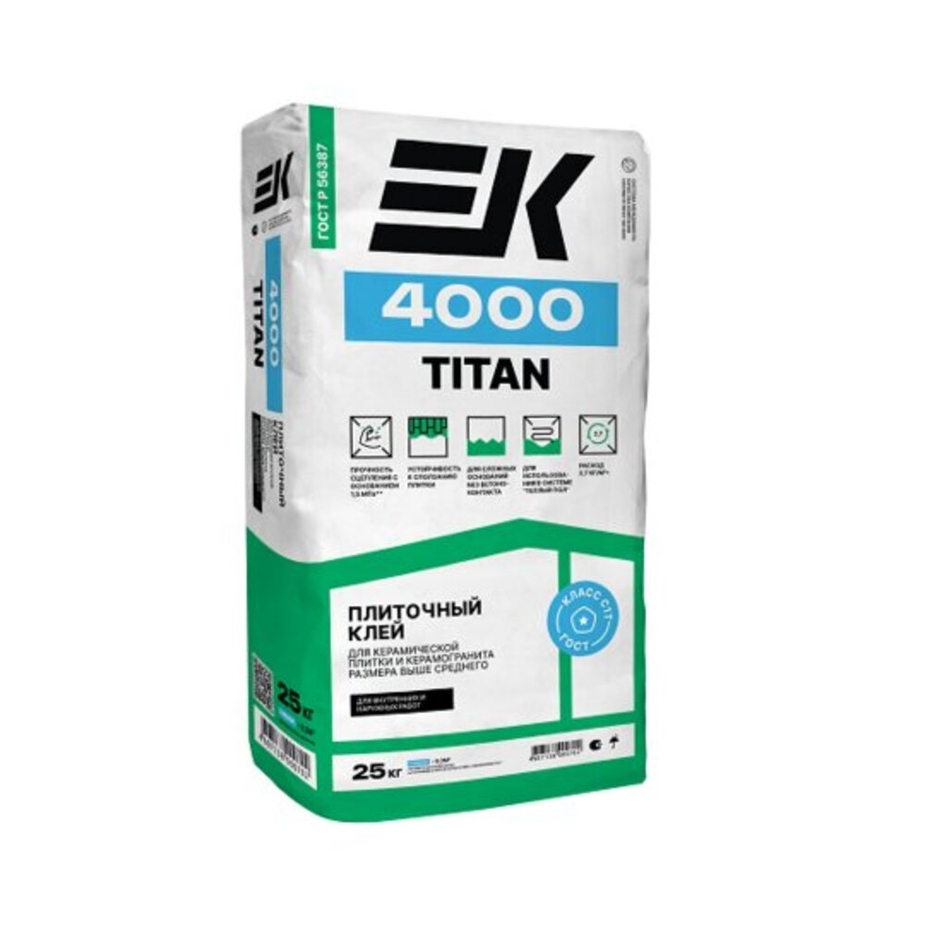 Клей для плитки, керамогранита и камня ЕК 4000 Titan (класс С1) 25 кг ...