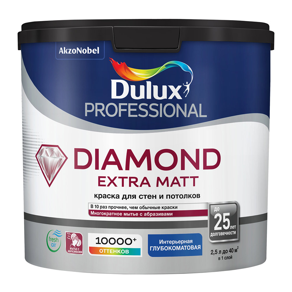 фото Краска моющаяся dulux diamond extra matt база bw белая 2,5 л