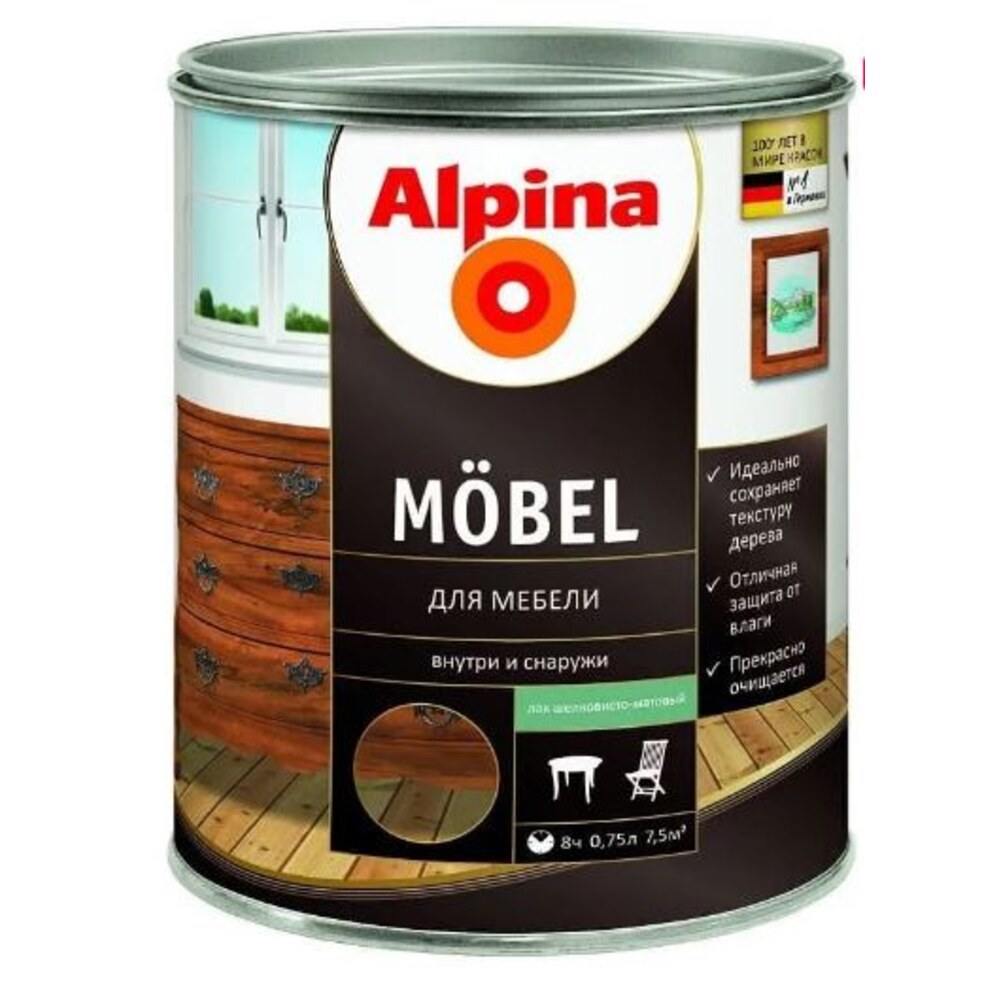 Лак Alpina Aqua Mobel шелковисто-матовый (2.5 л) полиуретановый