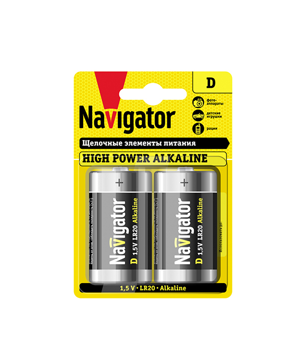 Батарейка Navigator D LR20 1,5 В (2 шт.) батарейка navigator high power lr20 алкалиновая 2шт