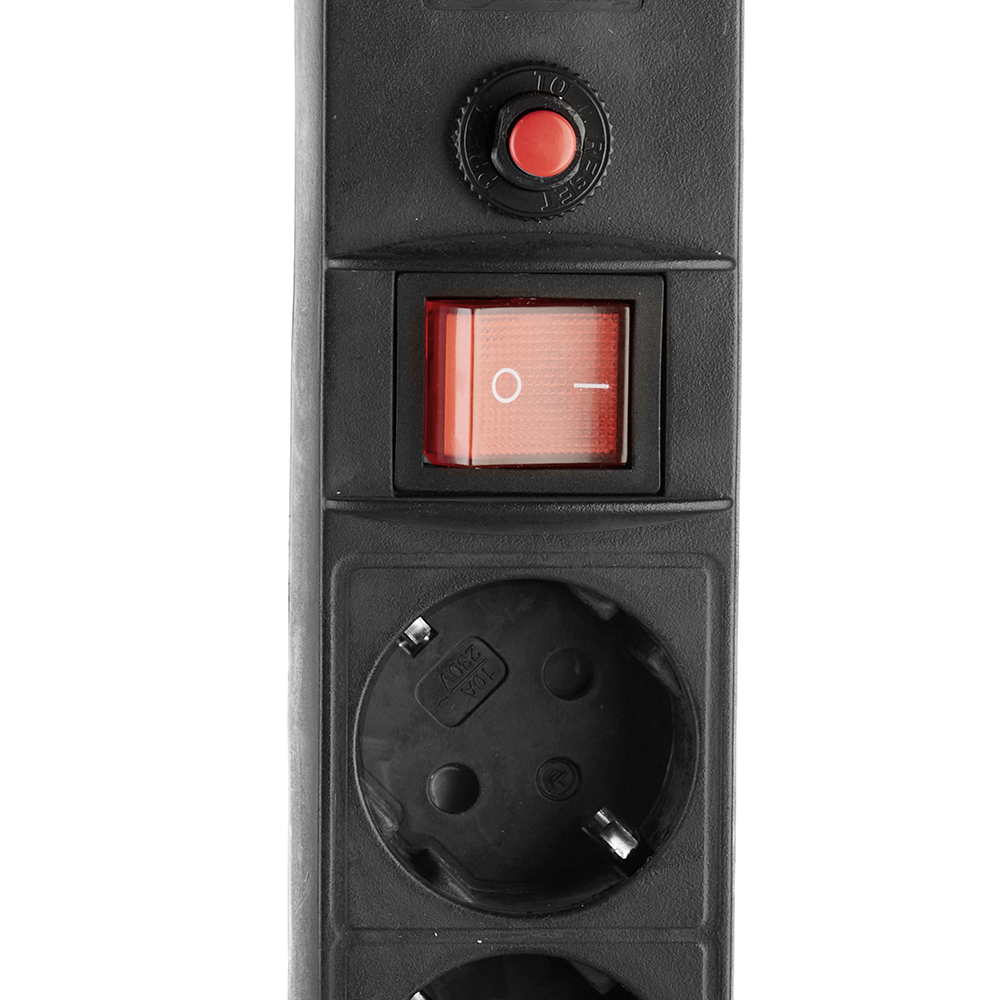 фото Сетевой фильтр universal (967u-4003) с заземлением 3 м 10 а 230 в 2,2 квт 6 розеток пвс 3х0,75 мм2 ip20 с выключателем и защитными шторками черный