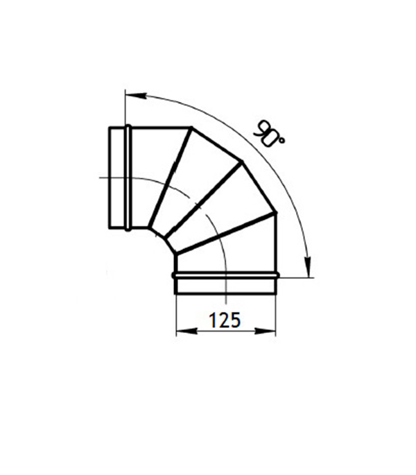 Отвод для круглых воздуховодов d125 мм 90° оцинкованный Вид№2