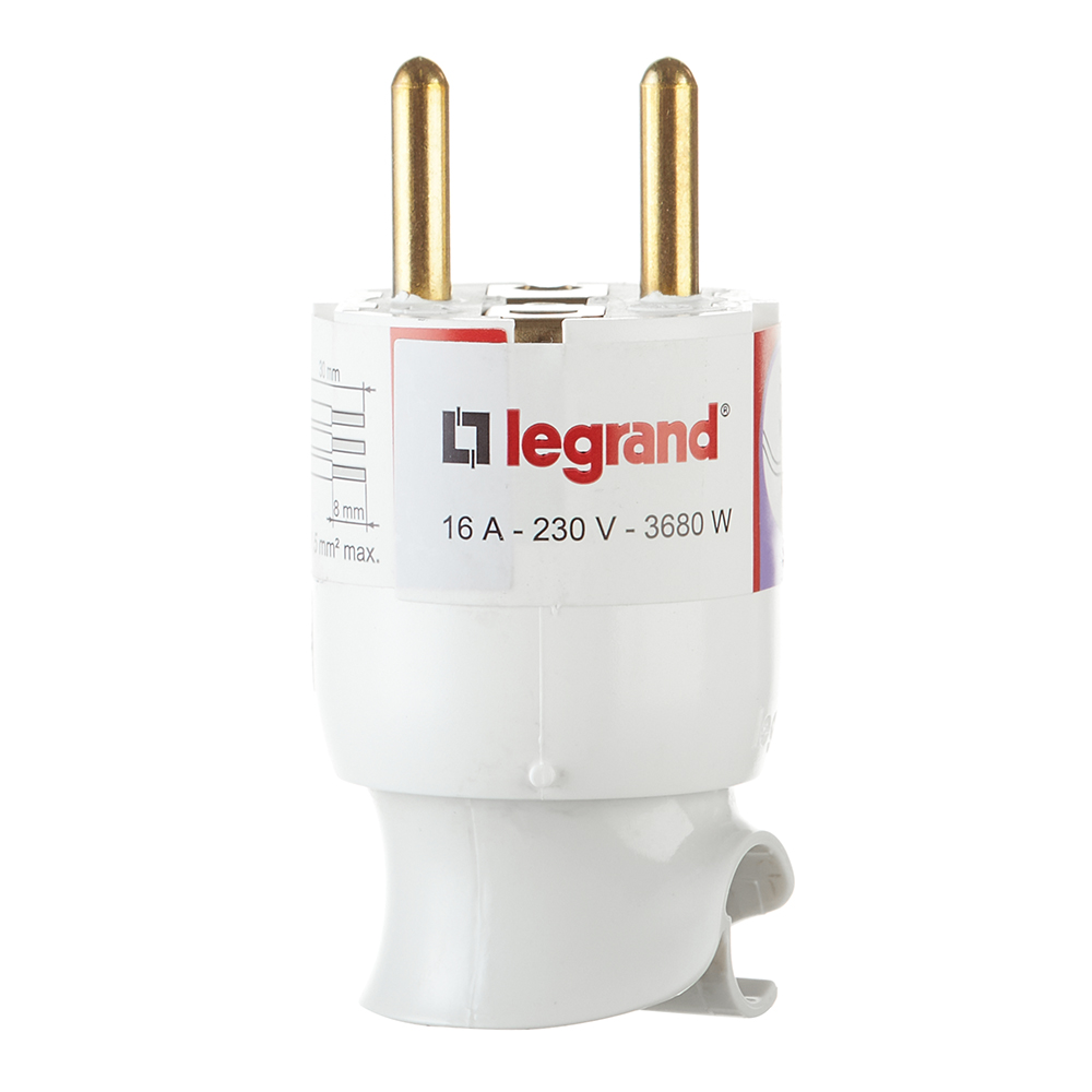 фото Вилка бытовая legrand helium (50172) универсальная с заземлением 16 а 230 в ip20 с поворотным механизмом белая