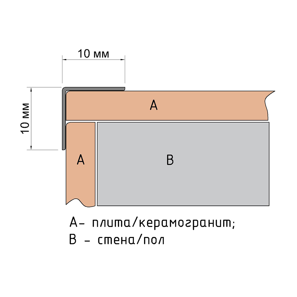 фото Угол стальной для плитки прямой наружный 2700х10х10 мм