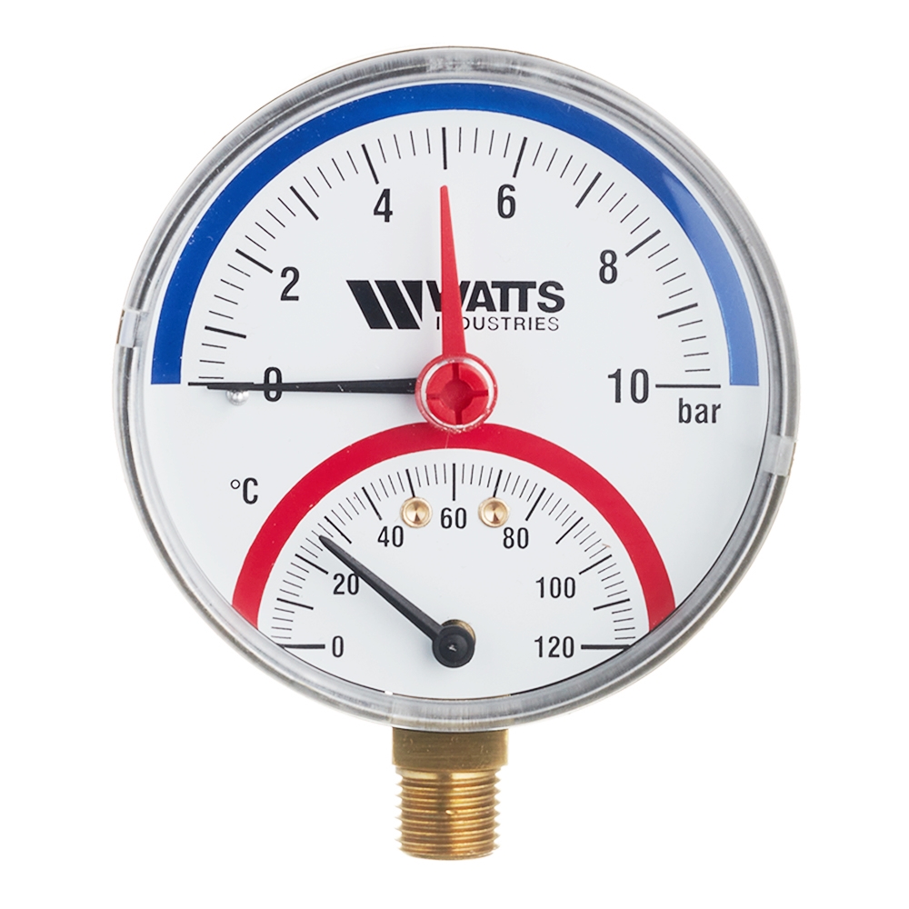 Термоманометр Watts (10025525) 1/2 НР(ш) радиальный 10 бар d80 мм 120 °С