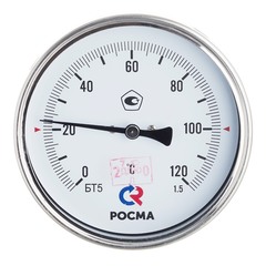 Термометр РОСМА (2544) 1/2 НР(ш) аксиальный d100 мм 120 °С шток 46х6 мм